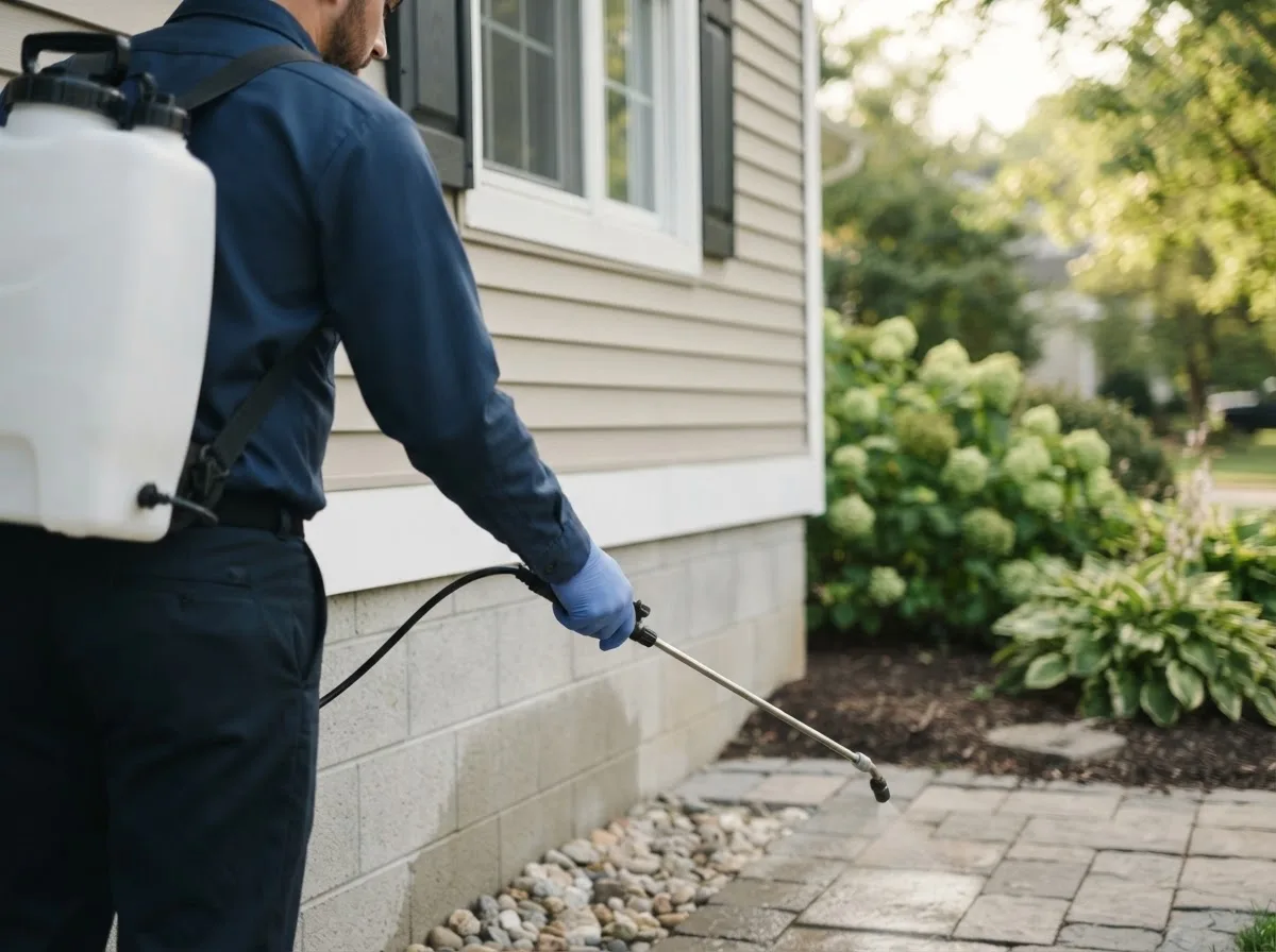 Pest control technician inspecting a home in Napoleon, IN